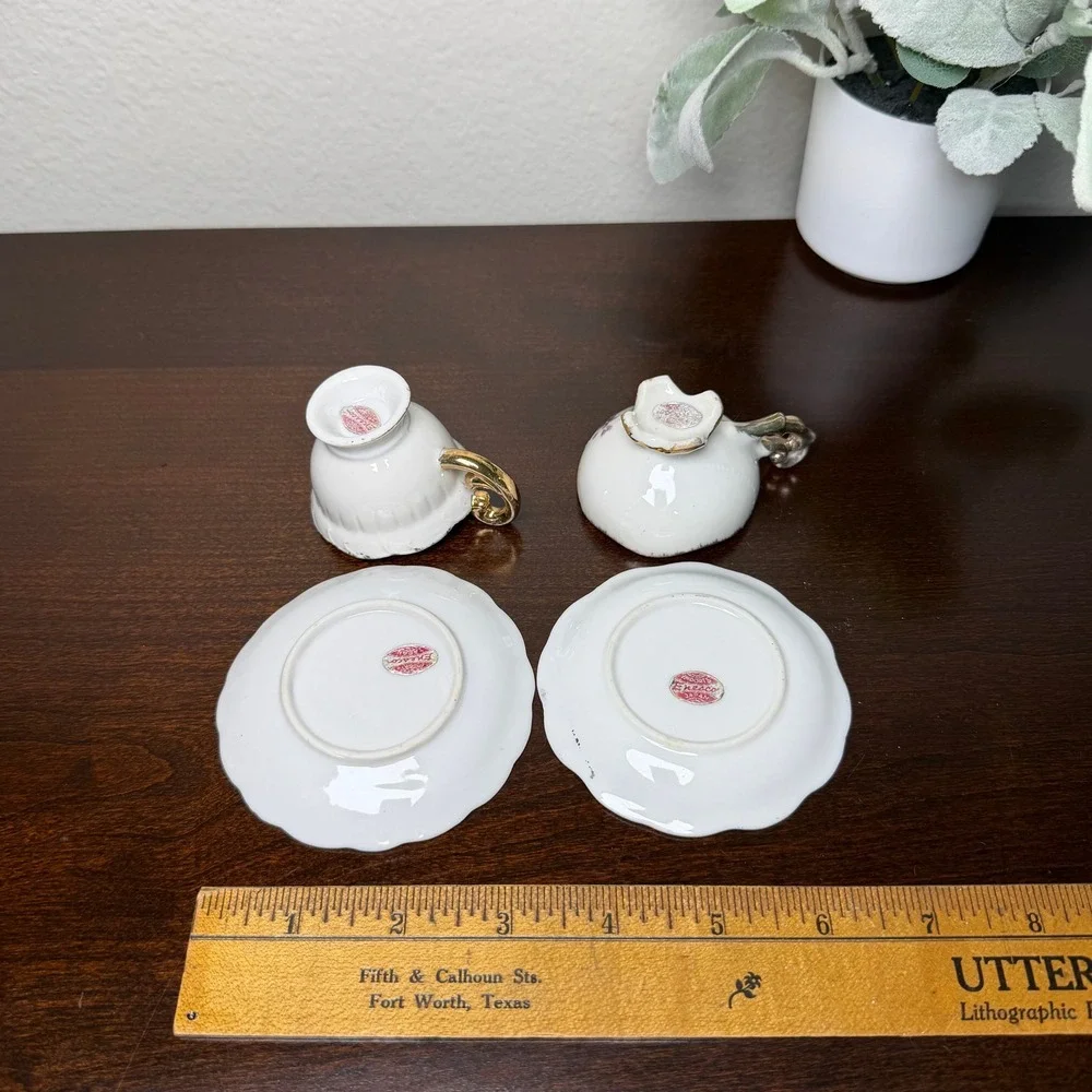Vintage Enesco Miniature Floral Porcelain‎ Teacup and Saucer Set of 2 Japan Gold